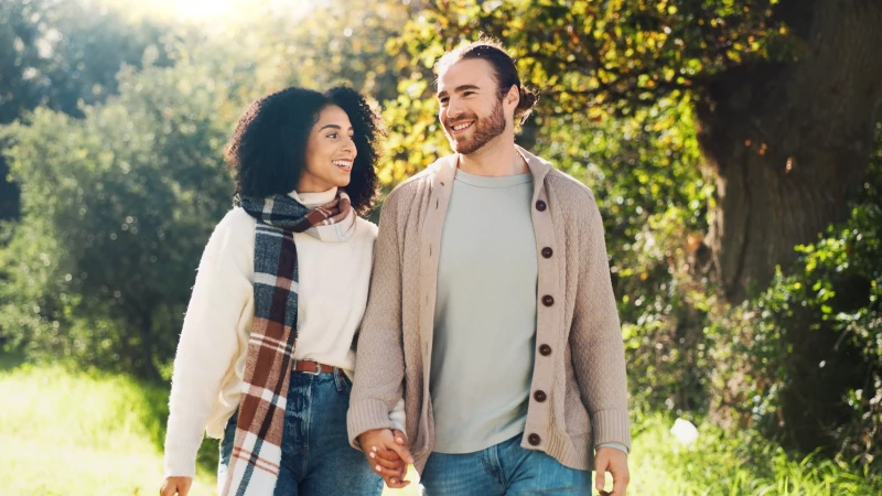 Couple walking together in nature