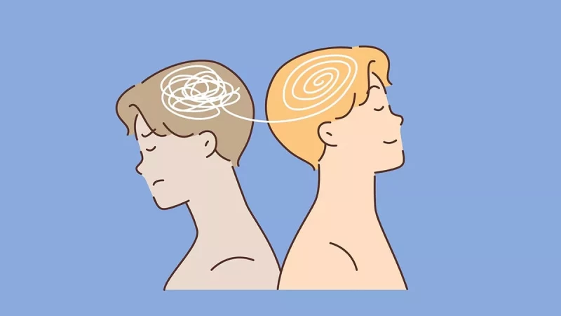  illustration of a squiggly lines within a brain vs organized lines within a brain