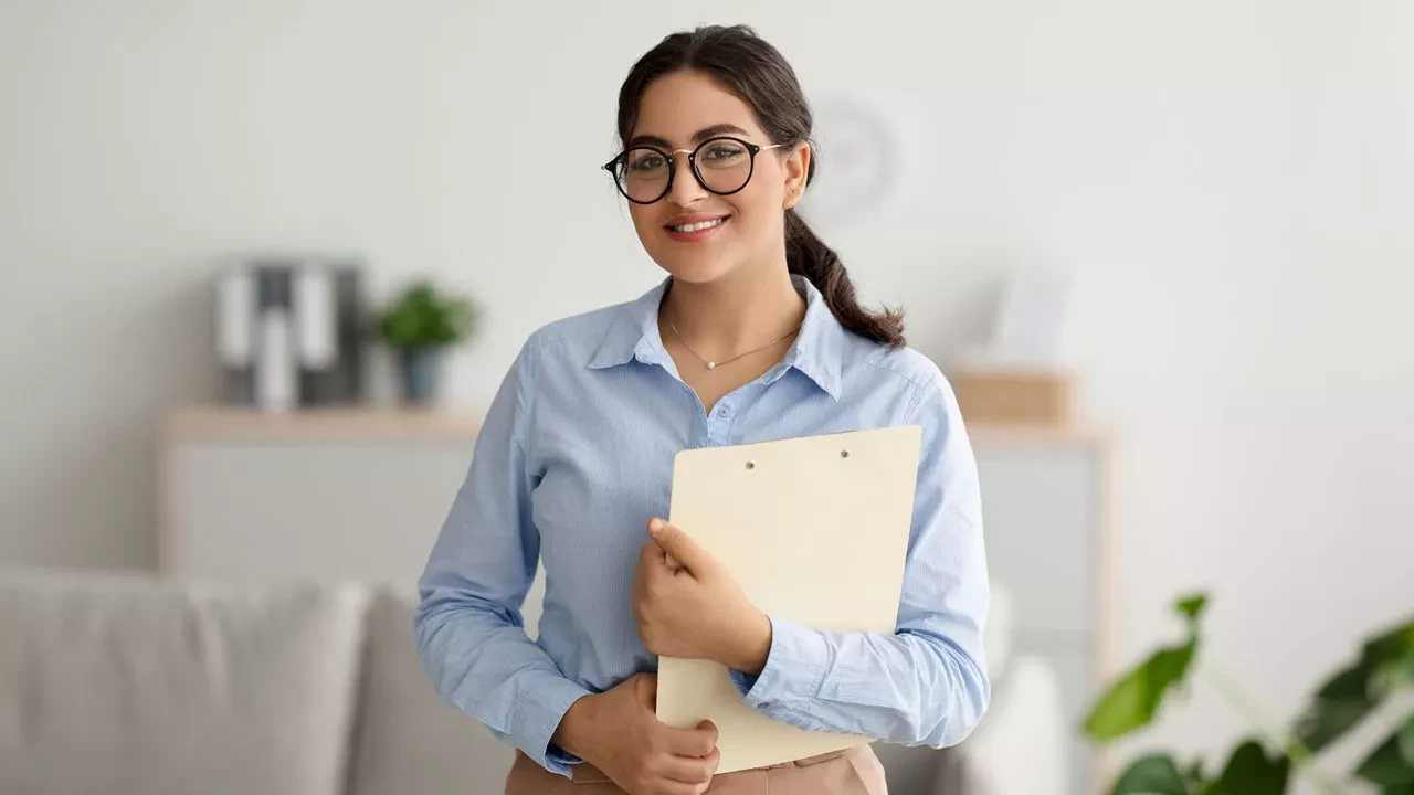 Happy middle eastern female therapist